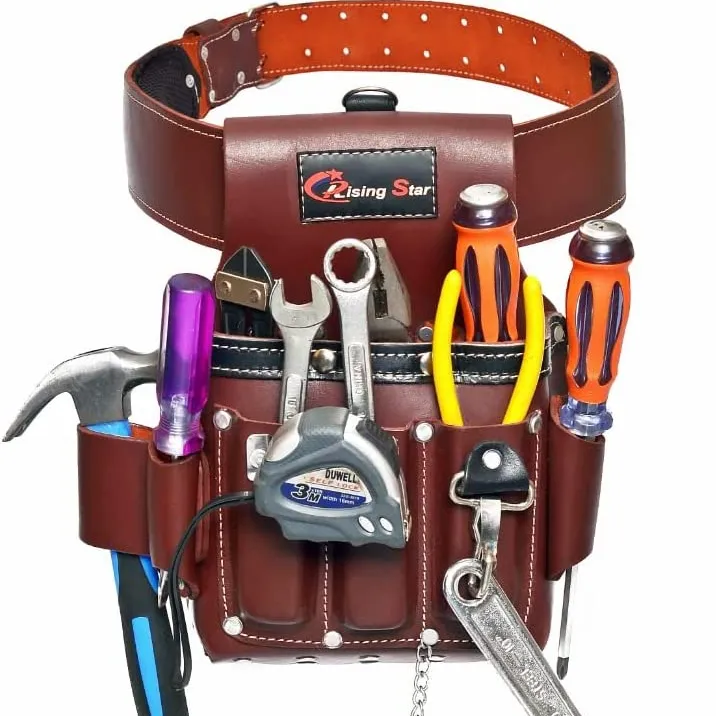 Bolsa de herramientas de cuero de electricista con logotipo personalizado de alta calidad, bolsa de herramientas de cuero para carpinteros