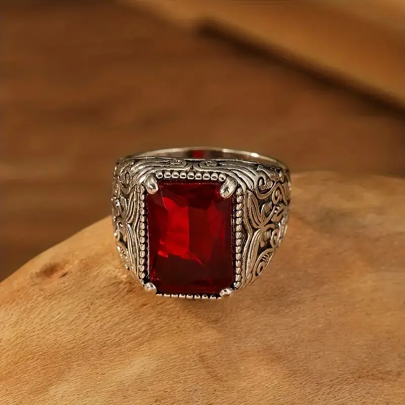 2Ct taglio smeraldo cubico zirconi rosso Ruby Diamond elegante gioiello da uomo anello personalizzato 925 argento sterling regalo per lui