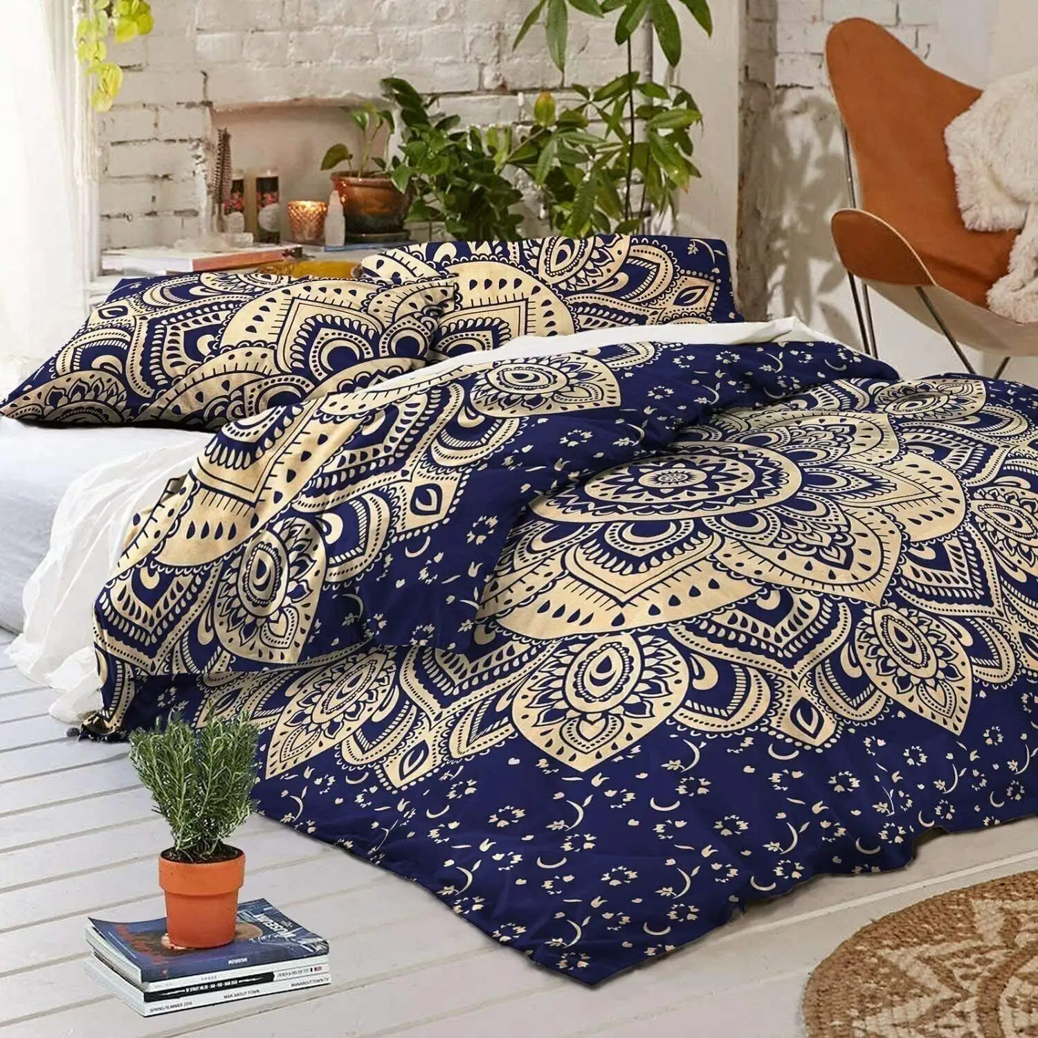 Copripiumino blu Color oro biancheria da letto fatta a mano fiore Ombre copripiumino Mandala reversibile bella biancheria da letto set a prezzo all'ingrosso