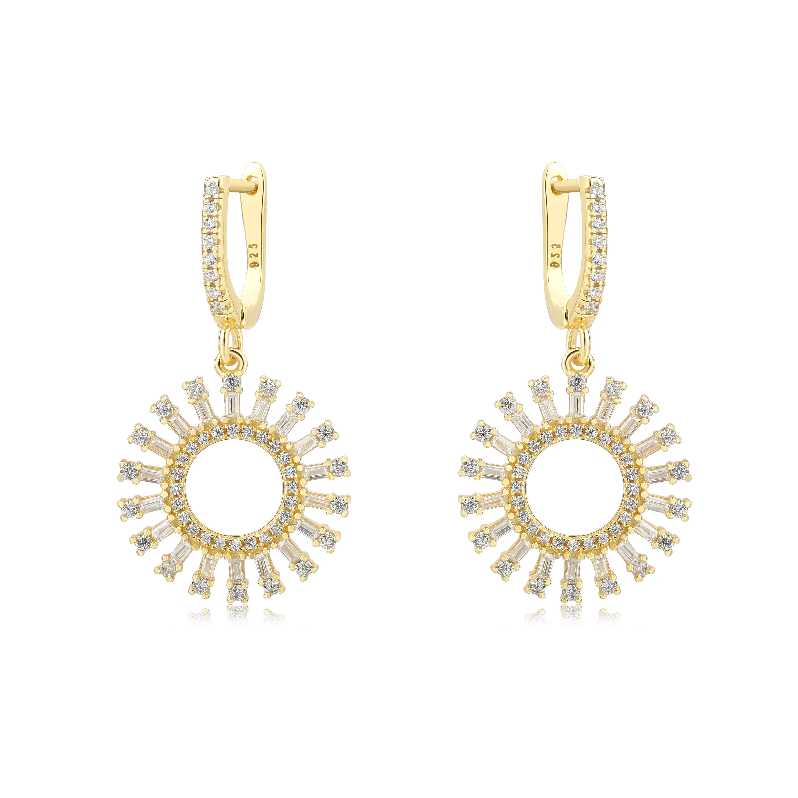 Pendientes de plata de ley 925 con diamante de oro sólido de 10K, joyería de compromiso personalizada para mujer, pendiente exclusivo de girasol dorado