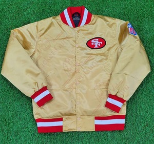 美国橄榄球联盟旧金山49人旧货90年代金缎轰炸机棒球大学夹克 - Product Image 1