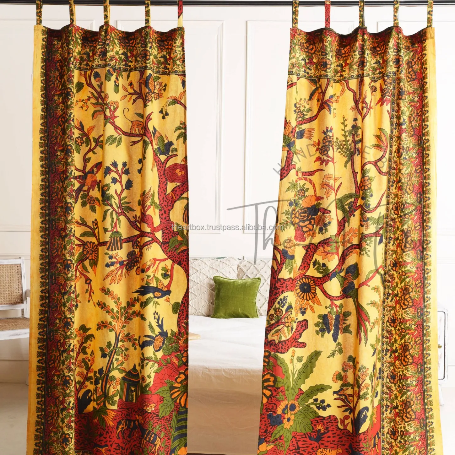 New Arrival Tree Of Life Yellow Drapery Decor Window Curtains Double Layer Panels Set Top Curtains Room Decoration Curtain