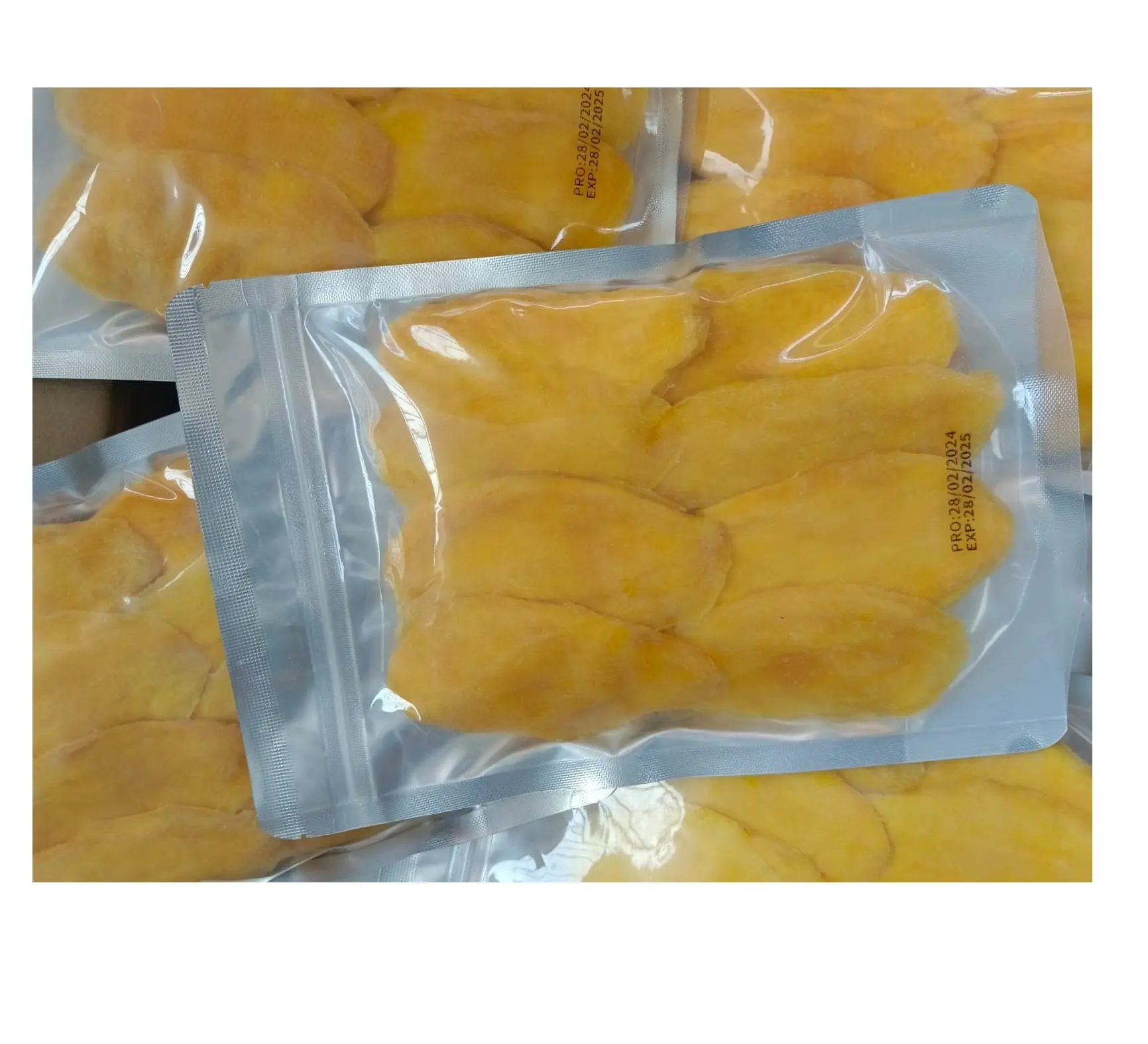 Vietnam üretilen kurutulmuş yumuşak Mango dilimleri Longan elma ihracat için özel Logo ile 500g Zip çanta paketi