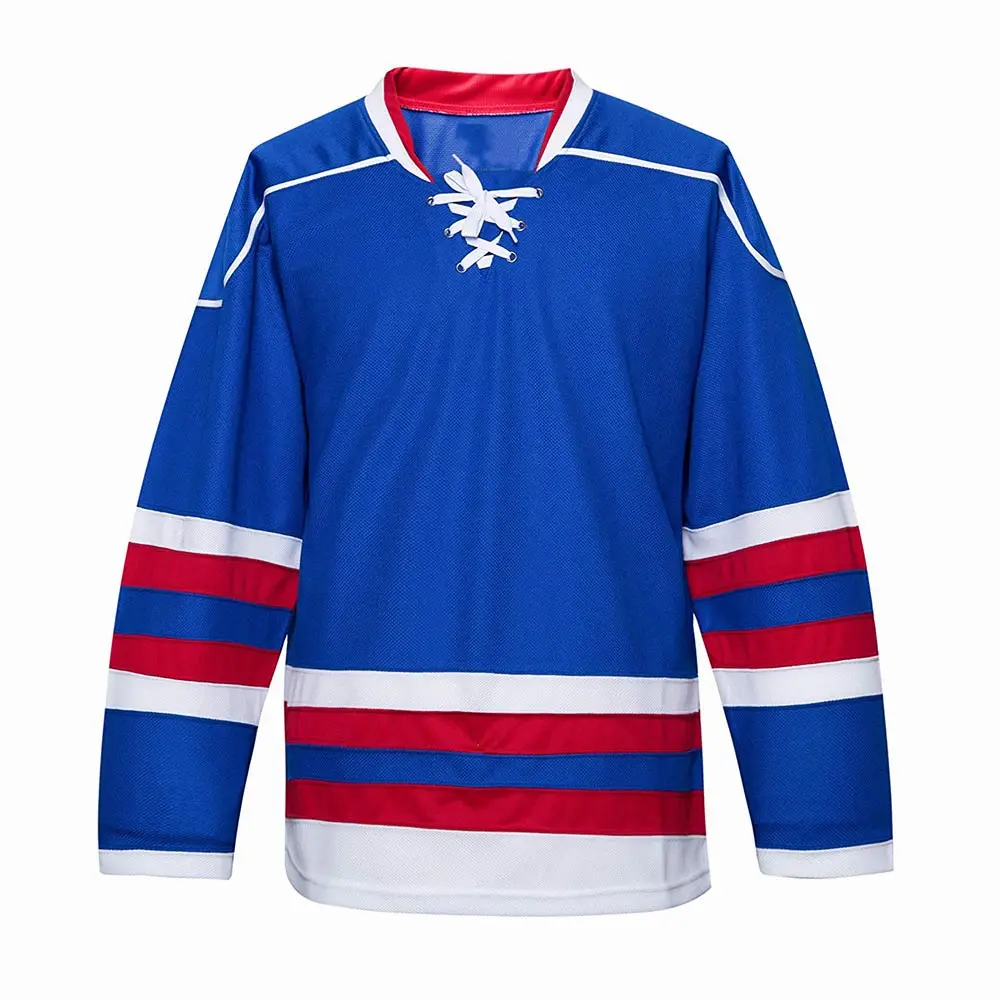 Camiseta de Hockey sobre hielo a la moda, Jersey de Color azul con diseño de sublimación/impreso, logotipo personalizado