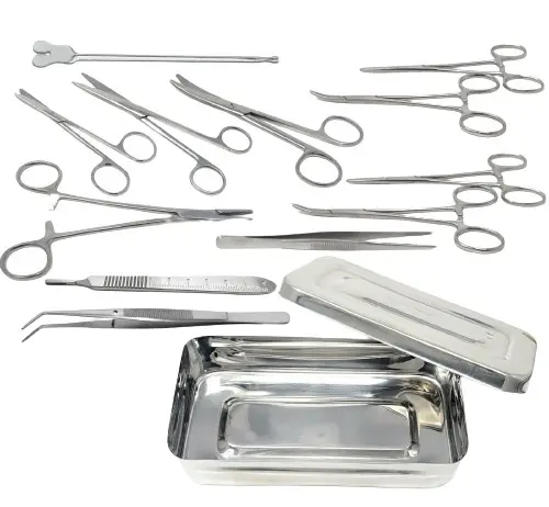 ポーランドのステンレス鋼の箱に詰められた13個の最高品質のステンレス鋼の基本的なマイナー手術キット手術器具セット