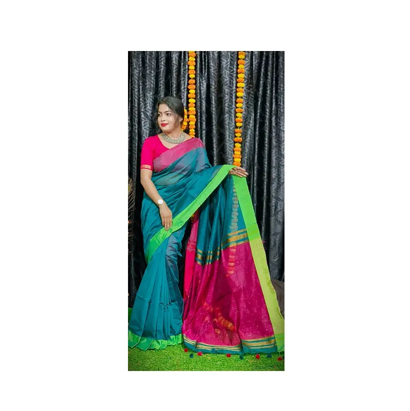 Cung Cấp Bán Buôn Ấn Độ Nặng Tinh Khiết Bông Saree Tay Khối In Saree Cho Cô Gái Văn Phòng Mặc Cotton Lụa Saree Từ Ấn Độ