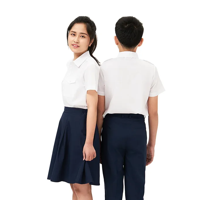 Đồng phục học sinh thiết kế trắng unisex Ngắn Tay Áo sơ mi để bán cho học sinh trung học tùy chỉnh trẻ em bông polyester