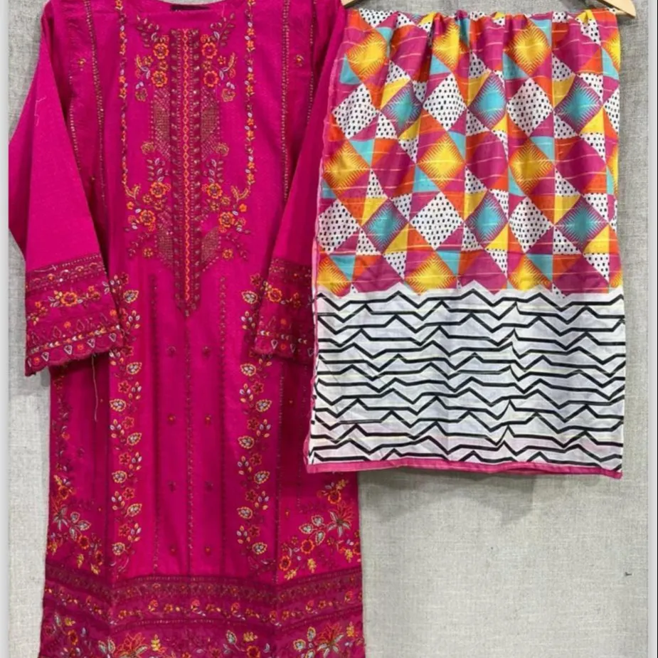 Relva bordada frontal de gramado tingido coleção costurada famosa artigos de sucesso mais recentes roupas shalwar kameez
