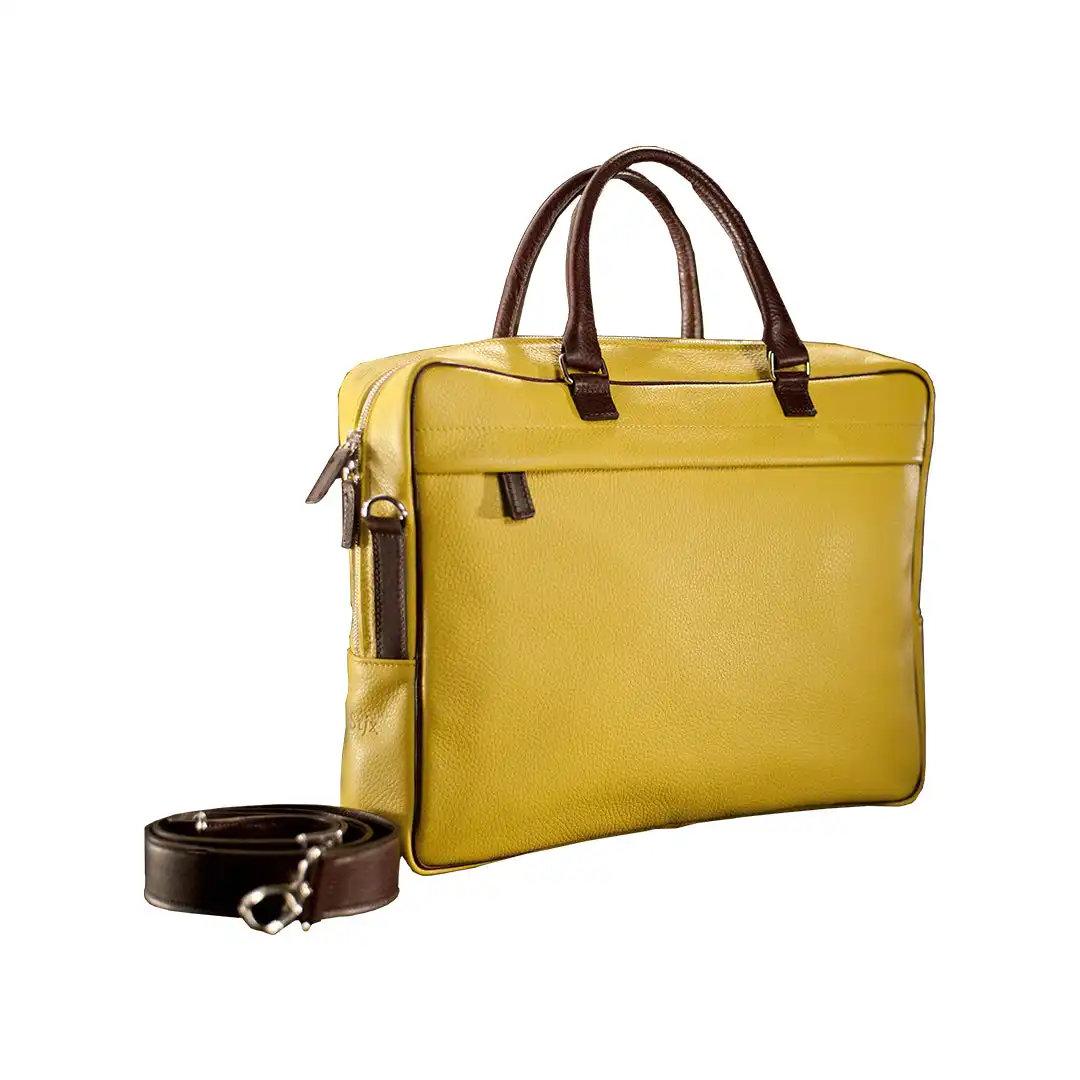 Высококачественный кожаный портфель ручной работы желтого цвета для бизнеса и путешествий, Сделано в Италии