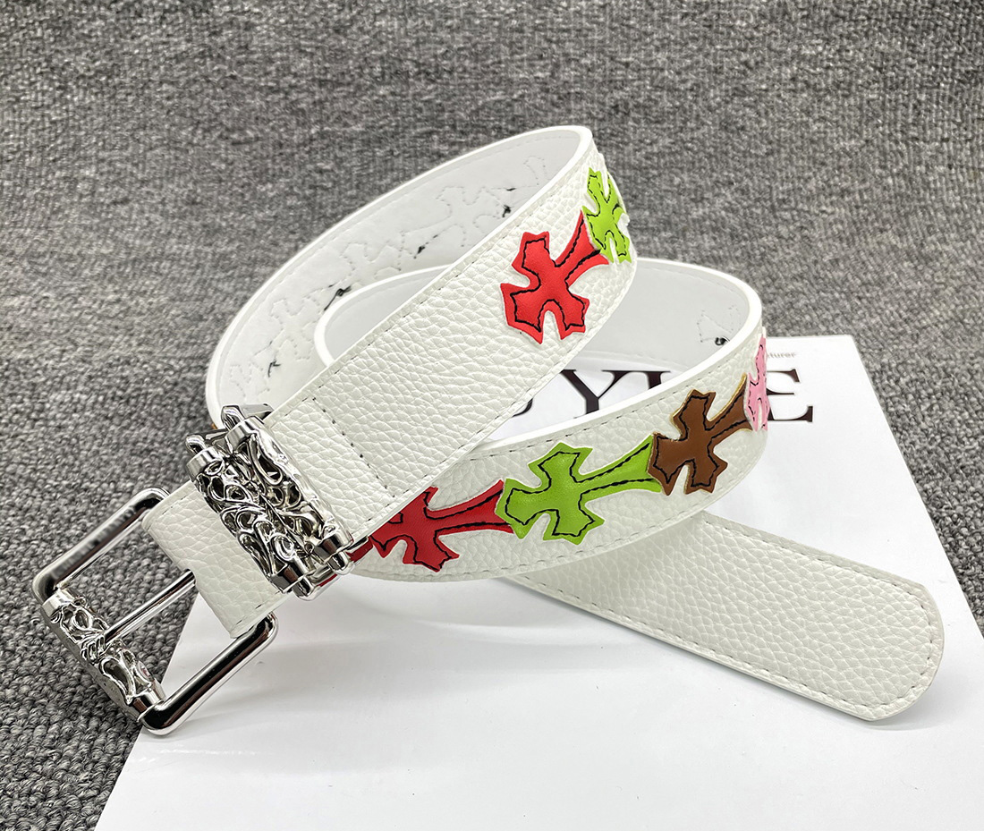 07-108cm-Ceinture blanche avec croix de couleur