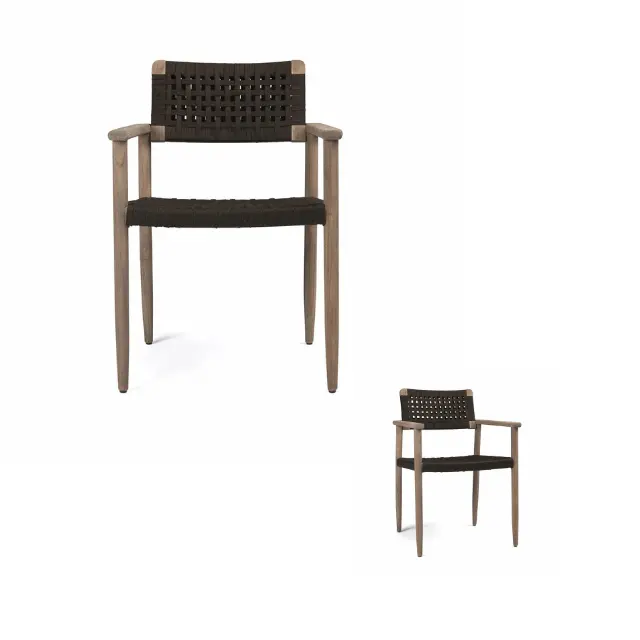 Meubles de restaurant de chaise de bras de salle à manger tissés avec un matériau résistant aux intempéries de cadre en bois de teck de haute qualité à vendre d'Indonésie