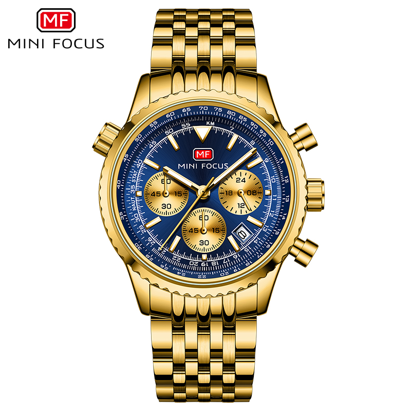 5 blue dial gold steel strap