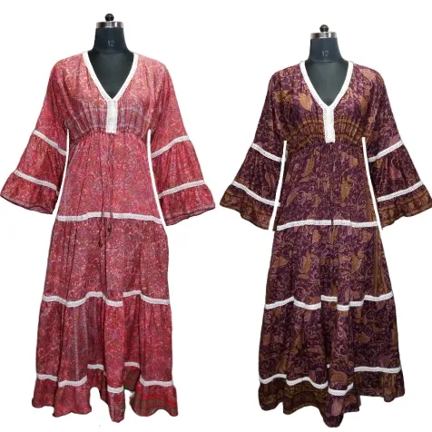 Maxi vestido longo de seda feminino, estampa floral, manga longa, casual, com floral, estilo indiano, 2022