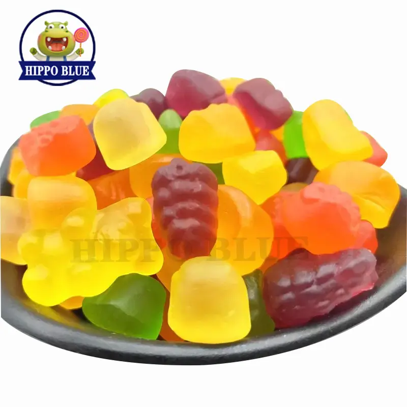 El mejor caramelo de goma de forma diferente a granel de sabor a fruta de color diferente personalizado de China para venta al por mayor