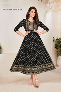 Chất Lượng Tuyệt Vời Thiết Kế Rayon Với Lá In Gown Phong Cách Kurti Cho Đám Cưới Bên Ngoài Trời Mặc Tại Giá Xuất Khẩu - Product Image 3