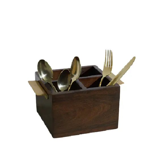 Top Sales Wooden Caddy Collectable Hotel Restaurants Home Accessories Cutlery Tissue Storage Serving Caddy