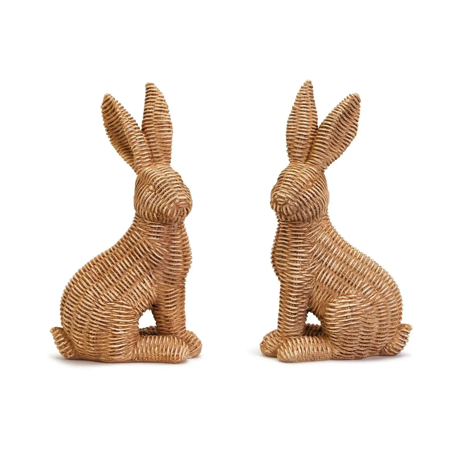 Charismatic Adorable Rattan Basketweave Bunny Pair Attractive Rattan Bunny Ornaments For Easter Day