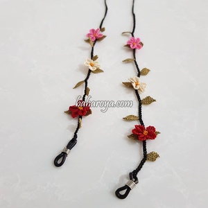 İğne Oyası Çiçek Gözlük İpi Kırmızı Pembe Ve Krem Rengi - Product Image 1