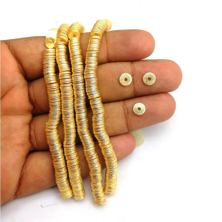 Entretoises de perles plates et rondes plaquées or brossé, fabrication de bracelets, perles plaquées or, bijoux, perles et résultats inde
