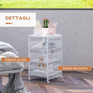 Homcom ชิปบอร์ด3ชั้นและรถเข็นเก็บเหล็กขนาด34x29.5x57.5ซม. สีขาว - Product Image 6