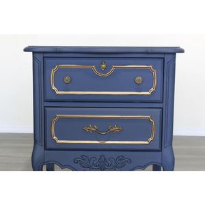 Handmade Pháp tỉnh chàm màu xanh gỗ gụ nightstands với điểm nhấn vàng trang trí công phu 2-ngăn kéo Bàn Cạnh Giường ngủ cổ điển bedro - Product Image 5
