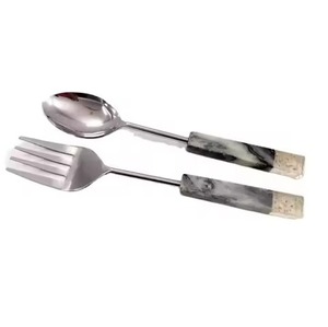 定制玛瑙设计手柄端银成品镜面钢餐具套装-儿童勺子刀叉闪亮抛光银色 - Product Image 3