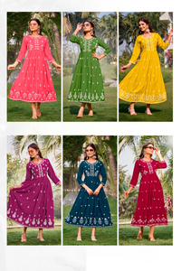 プレミアムヘビーコットンフレックスプリントLakhnavi KurtisパーティーファンシーSalwar Kameezスレッドワーク