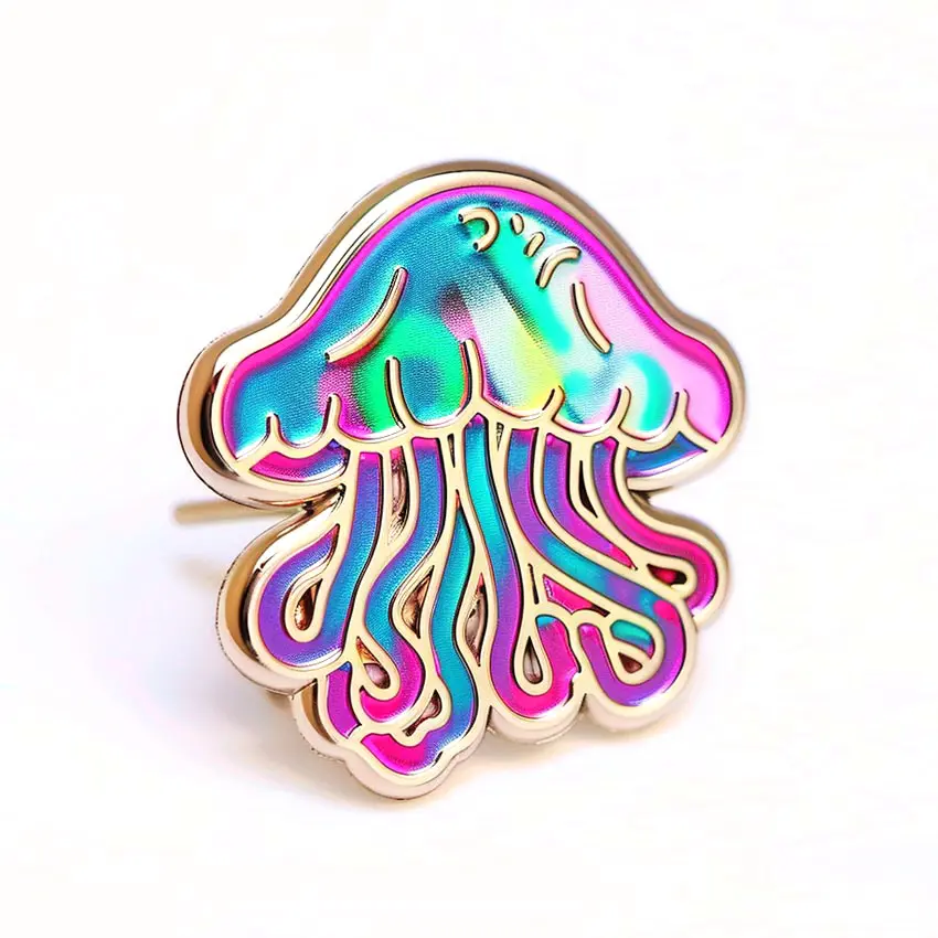 Emblemas de alfinetes esmaltados arco-íris anodizados fofos de água-viva personalizados