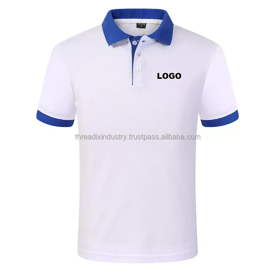 شعار مخصص ياقة زرقاء بيضاء/قطن أبيض عالي الجودة بين الرجال و/بيع بالجملة قميص بولو رجالي بياقة زرقاء
