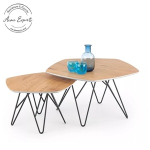 Taburete de mesa pequeño con soporte de hierro y tapa de madera con acabado Natural, para sala de estar, sofá, mesa de revistas lateral, venta al por mayor - Product Image 1