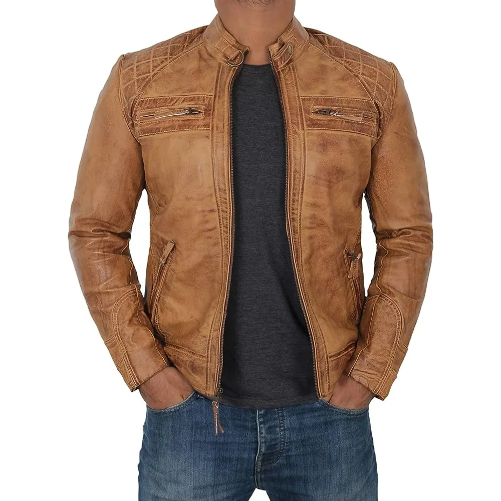 Giacca di pelle da motociclista di fascia 2023 impermeabile in Top a grana Premium personalizzata giacca di pelle marrone