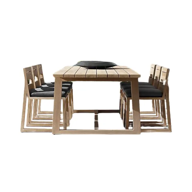 Simples Design De Luxo Teca Solidwood Mesa De Jantar Set Conjunto De Jantar De Alta Qualidade Feita Na Indonésia