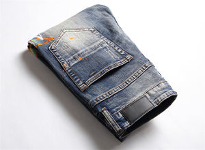 Katı renk erkekler için yırtık sıska Denim kot 2025 sonbahar kış moda delik erkek kot pantolon Streetwear - Product Image 6