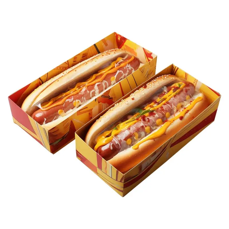 Caja de perrito caliente kraft de comida portátil personalizada cajas de perritos calientes rectangulares grandes profundas para catering con moq bajo