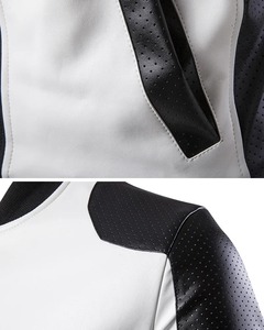 Yeni erkekler standı yaka ceket farklı renk eşleştirme rahat deri ceket moda yarış giyim PU deri ceket - Product Image 5