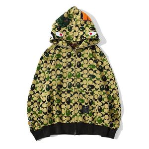 顶级男女通用定制迷彩连帽衫高品质短款毛衣四季时尚休闲夹克男女鲨鱼