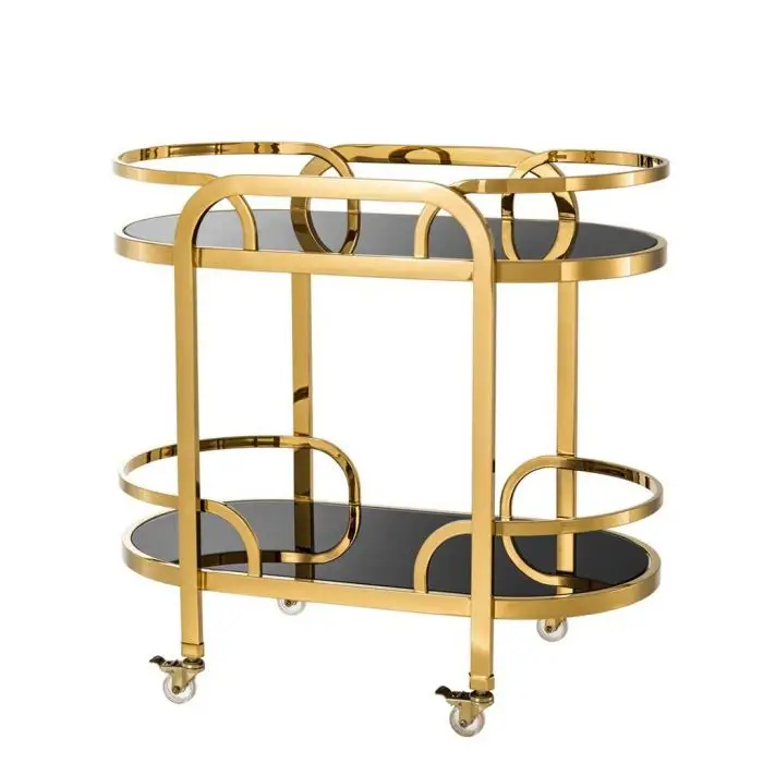 Meja samping penyimpanan dapur 2 tingkat, bentuk kustom, Meja logam dan kaca, rangka logam klasik 2 tingkat dengan harga rendah