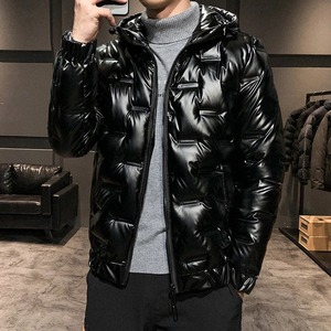 男士休闲厚外套时尚派克夹克带兜帽长防风黄色闪亮外套 - Product Image 3