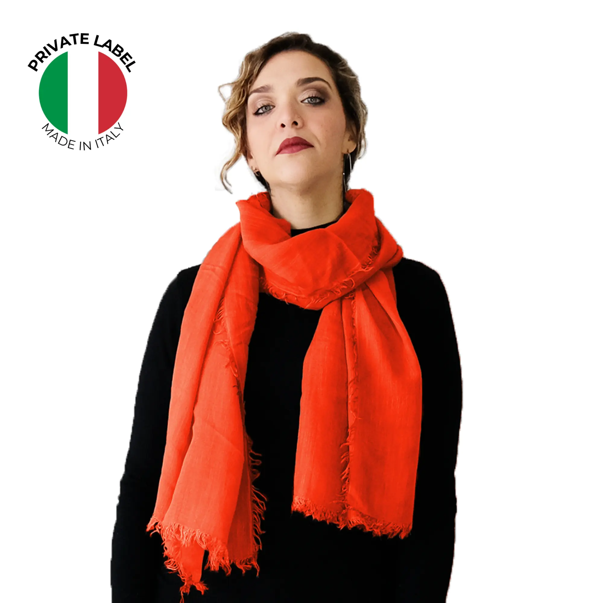 Private Label Scarf for Women 100% Bamboo Made in Italy High Quality Colourful Foulard for All Season Orange Scarves