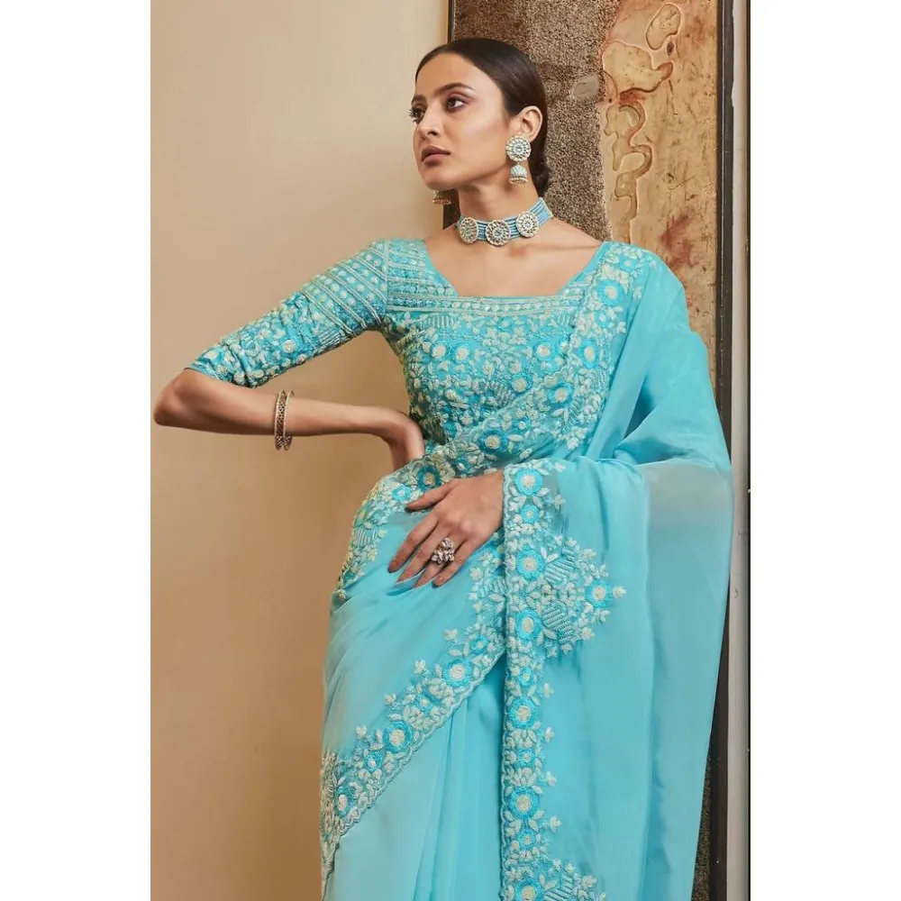 Desgaste Do Partido Tradicional Indiano Soft Georgette Saree Blusa Étnica Best Selling Trending Designer Atacado Mulheres de Alta Qualidade