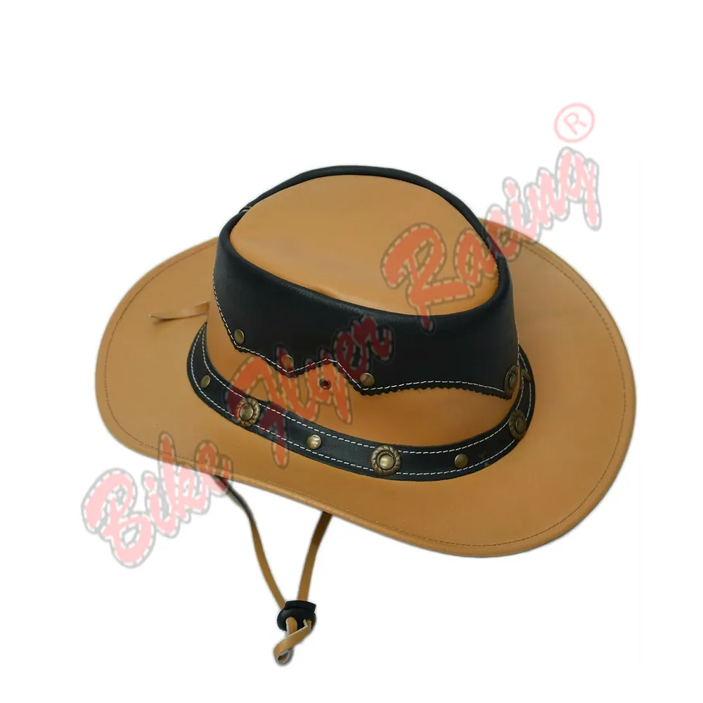 Marrone chiaro nero in vera pelle stile occidentale cappello cespuglio Cowboy sottogola Cowgirl nuovo Regno Unito cappelli da Cowboy per adulti con servizi di OEM