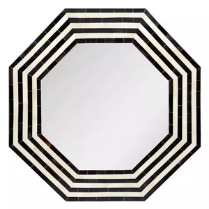 阿拉伯传统Mehrab骨镶嵌镜框，采用黑白黑白几何图案设计，适用于家庭和办公室