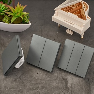Wireless Smart wi-fi luce a muro interruttore a pulsante 3 bande doppio pannello di plastica Grey Gold Face con telecomando di controllo vocale - Product Image 6