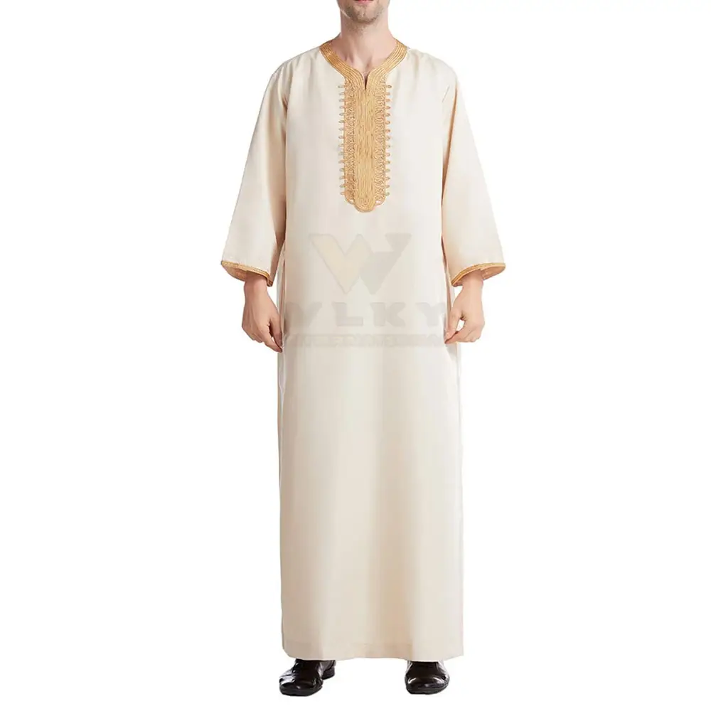 Jubah Kaftan Muslim Jubah antik pakaian Islami jubah panjang rekreasi lengan panjang kerah berdiri Jubba Thobe