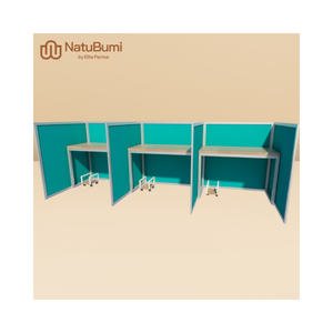 Modern Collaborative Workspace <strong>Computer</strong> <strong>Table</strong> <strong>for</strong> 3 People Plywood Material with HPL Iron Legs &amp; Mobile CPU Aluminium Partition - Product Image 3