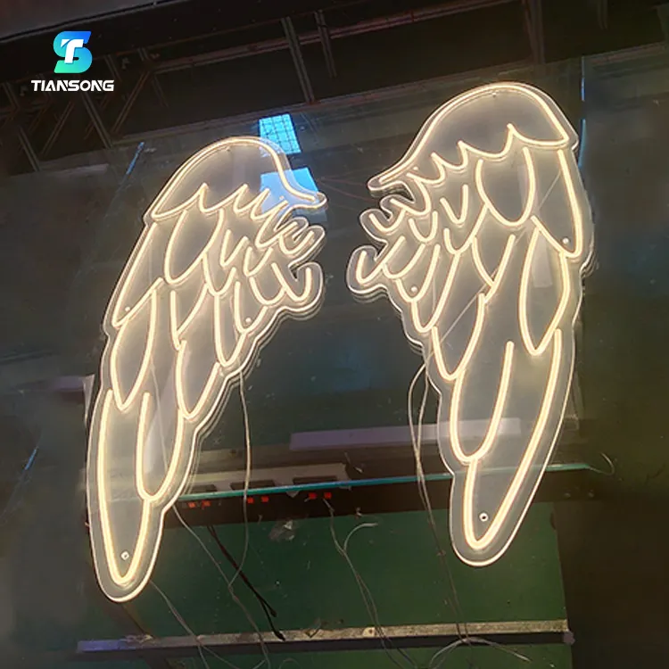 Cartel de neón con alas de Ángel, luces de neón Led personalizadas para decoración de fondo, cartel de boda de neón Led