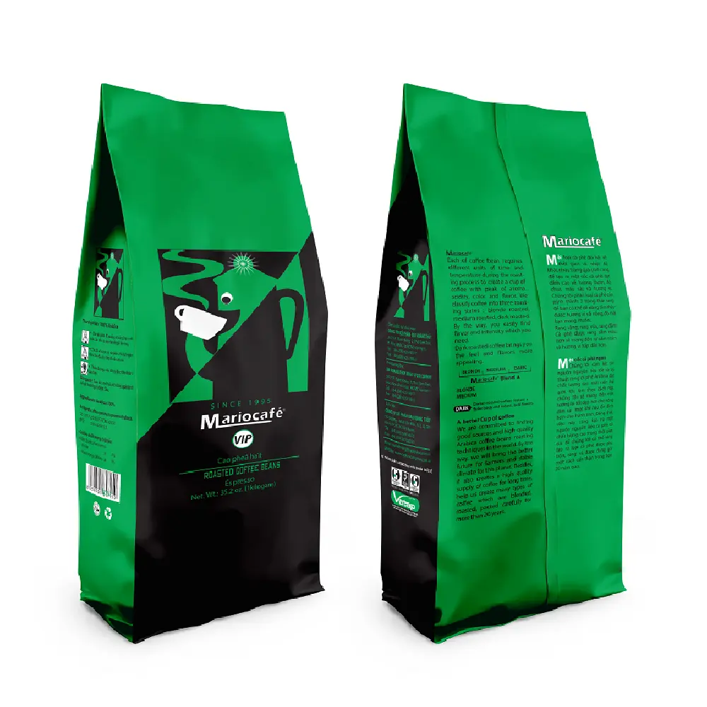 En ucuz fiyat Arabica kavrulmuş kahve çekirdekleri ekran-18 Mario kahve marka Viet Nam ile HACCP -ISO 9001:2015 1 kg/torba