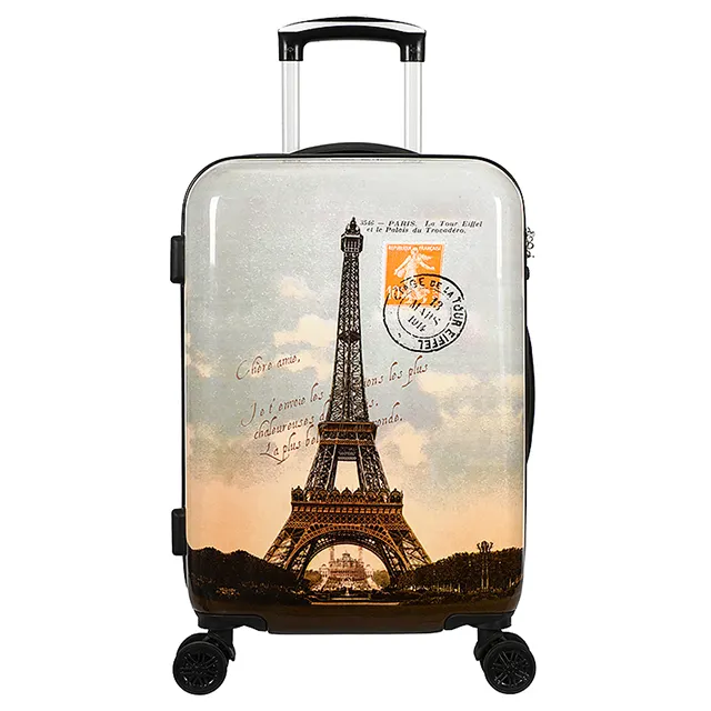 Индивидуальный чемодан на колесах, чемодан на колесах из ABS ПК, чемодан с Эйфелевой башней, Женский Мужской