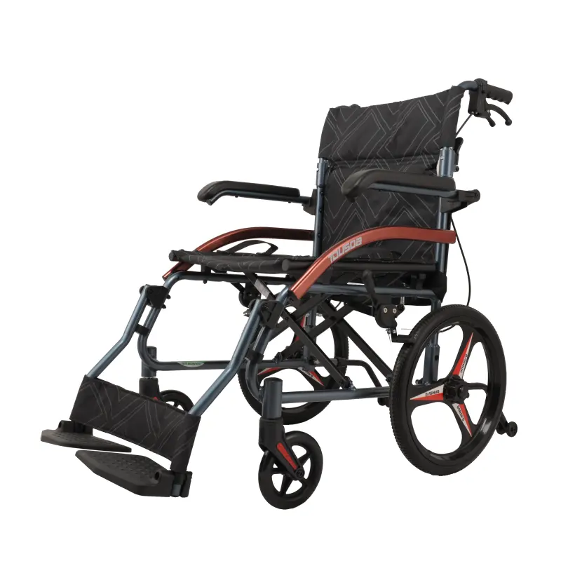 Sedia a rotelle leggera pieghevole sedia a rotelle telaio in alluminio bracciolo fisso Flip Up legest 6 "ruota posteriore & 20"