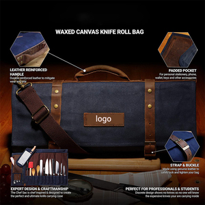 Waxed Canvas Leather <strong>11</strong> Pocket Handmade Chef Roll <strong>Tool</strong> Holder <strong>Bag</strong> Chef Christmas Case LCKR-0014B - Product Image 3